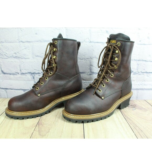 Carolina Elm Brown Leather Lace Up Oil Resistant Steel Toe Work Boots Size 8.5 M - Picture 2 of 9